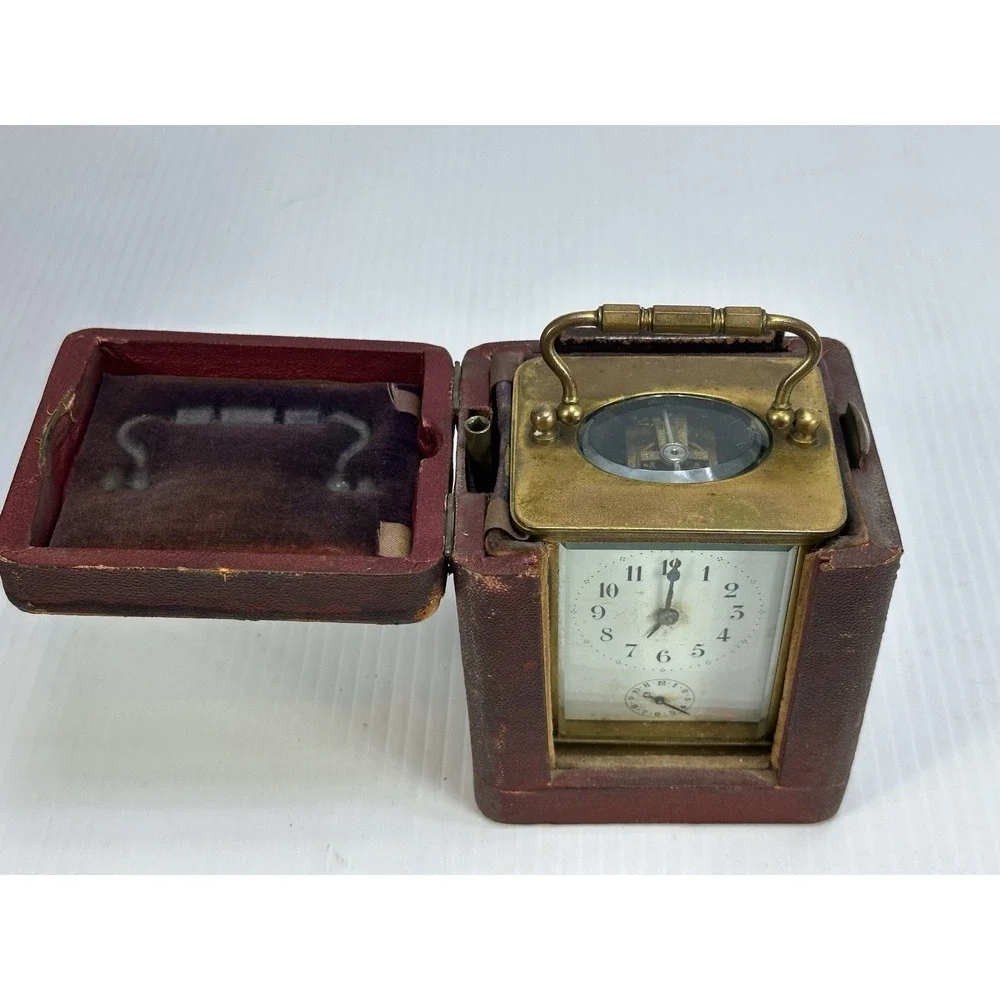 Antique French Carriage Alarm‎ Clock Box Key H&H France Beveled NOT  WORKING